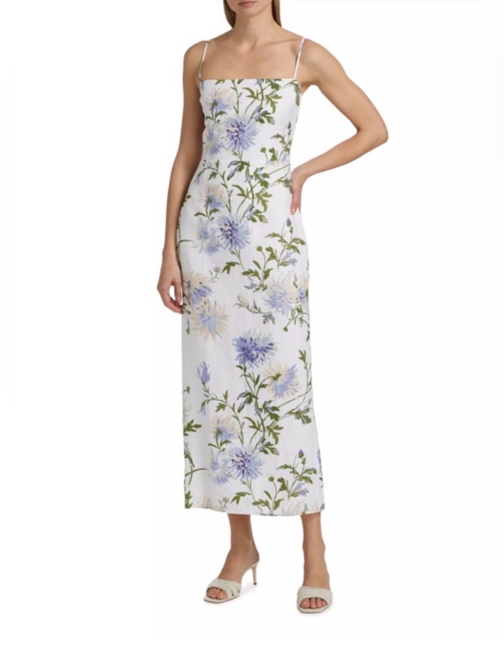 Reformation Frankie Linen Maxi Dress with Lavender Floral Print
